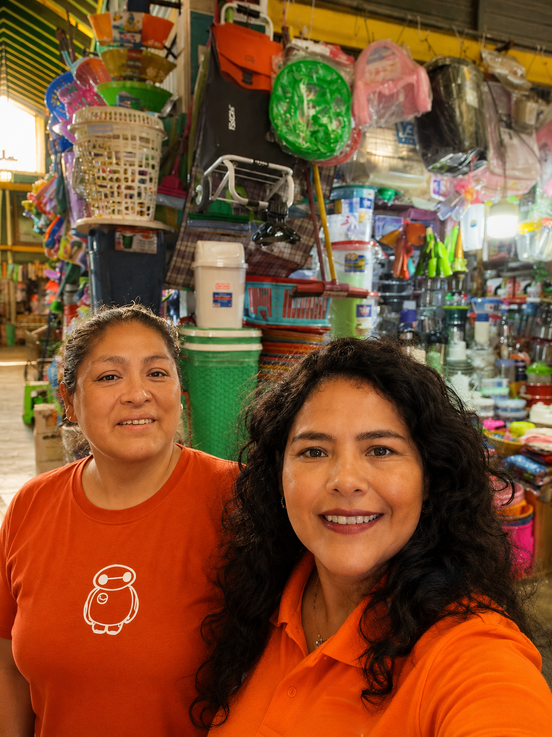 Liliana Salvatierra con Gloria Soto, clienta de menaje y plastiquería
